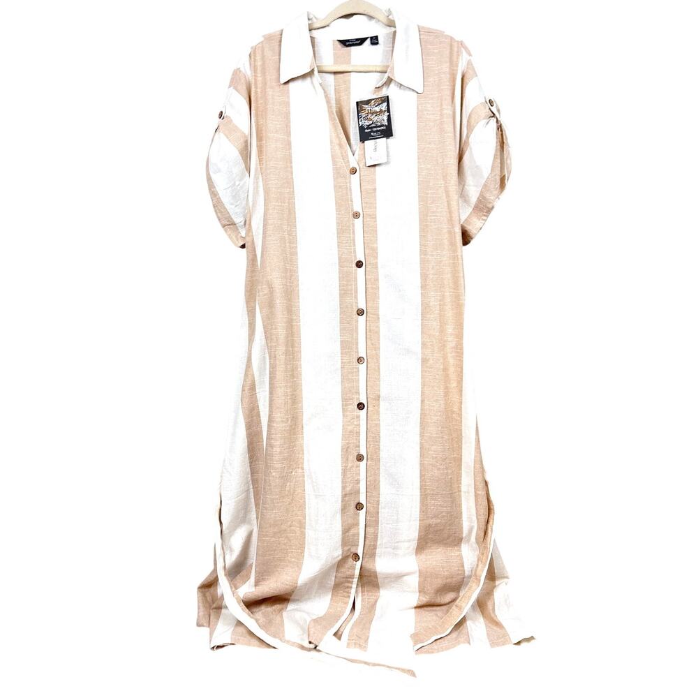 Mlle Gabrielle Womens 3X White Brown Pattern Dress Recycled Fabric Boho NWT